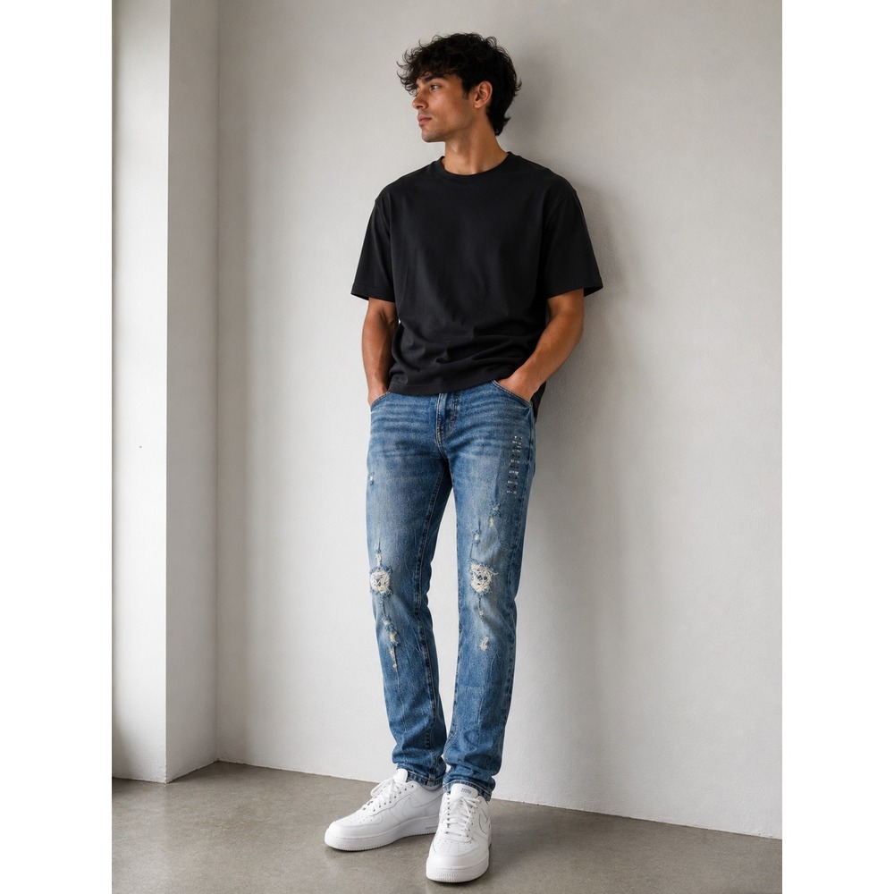 NWT PacSun Mens Skinniest Fit Jeans 30x32 Medium Indigo Stretch Denim Distressed